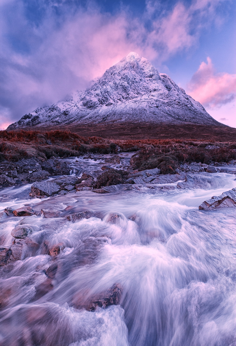 overlooking, Glencoe, Mor  River, water, snow, Scotland, time lapse photography, outdoors, Buachaille Etive Mòr, photography, mountain, Buachaille Etive Mor