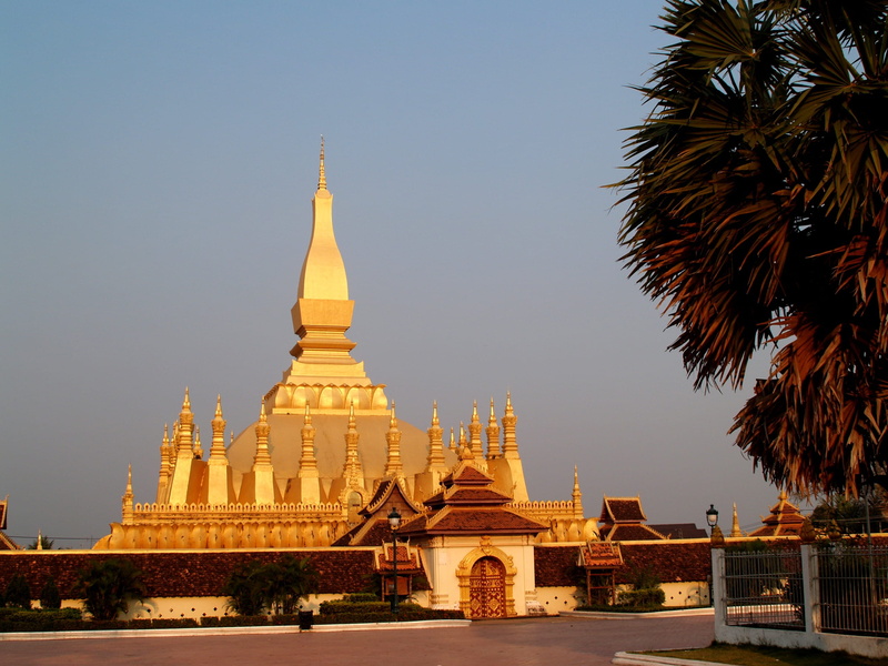 history, sky, building, clear sky, pagoda, wat pha-that luang, no people, travel destinations, religion, outdoors, spirituality, laos, gold colored, the past