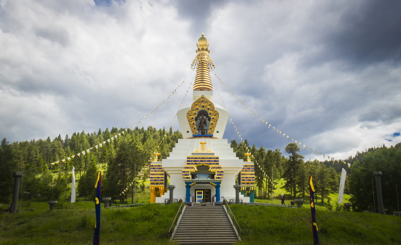 meditation, no people, sky, united states, tree, architecture, tibetan, gold colored, outdoors, buddhism, religion, shambhala, red feather lakes, spirituality