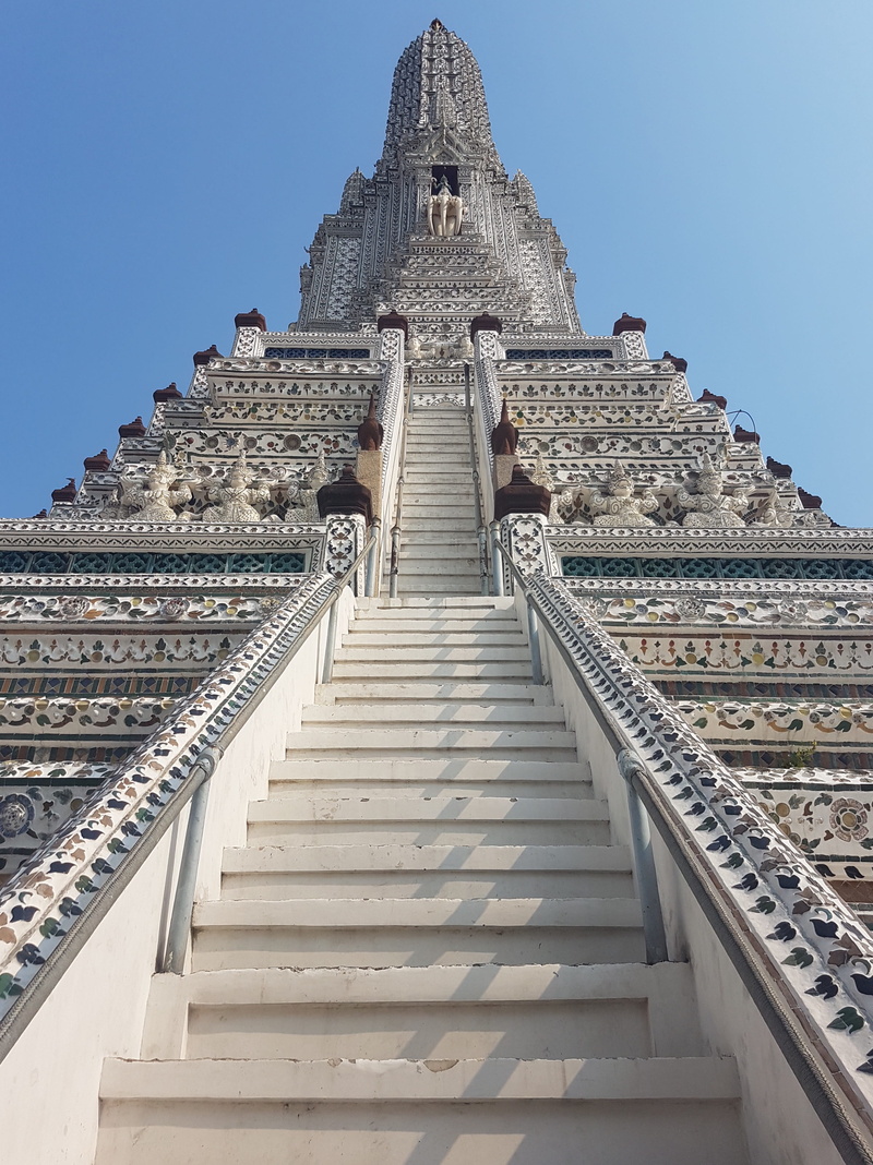 place of worship, pyramid, building, low angle view, wat arun, belief, religion, outdoors, temple, built structure, bangkok, ornate, staircase, 4K, stupa