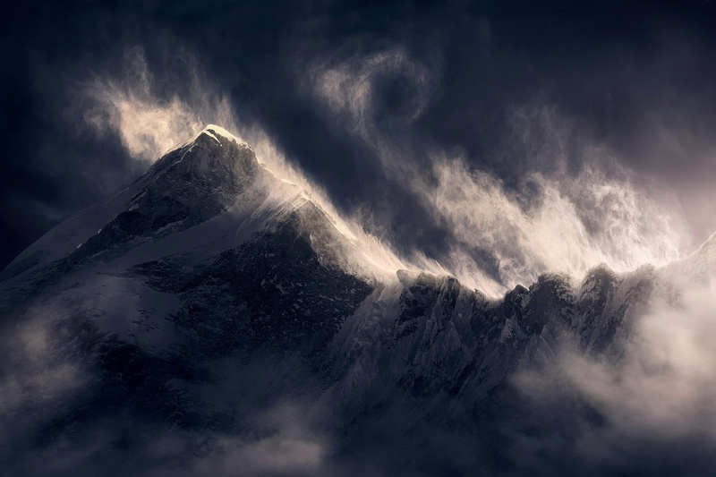 summit, clouds, mountains, wind, Himalayas, nature, 720P, sunlight, landscape, Tibet, snowy peak