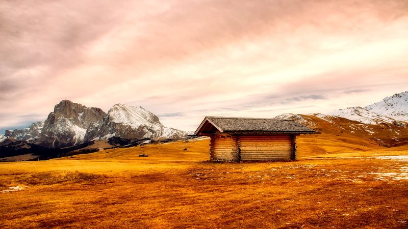travel destinations, mountain range, beautiful, shed, sunrise, remote, snowcapped mountain, snow, winter, hdr, near, mountains, range, hut, beauty in nature