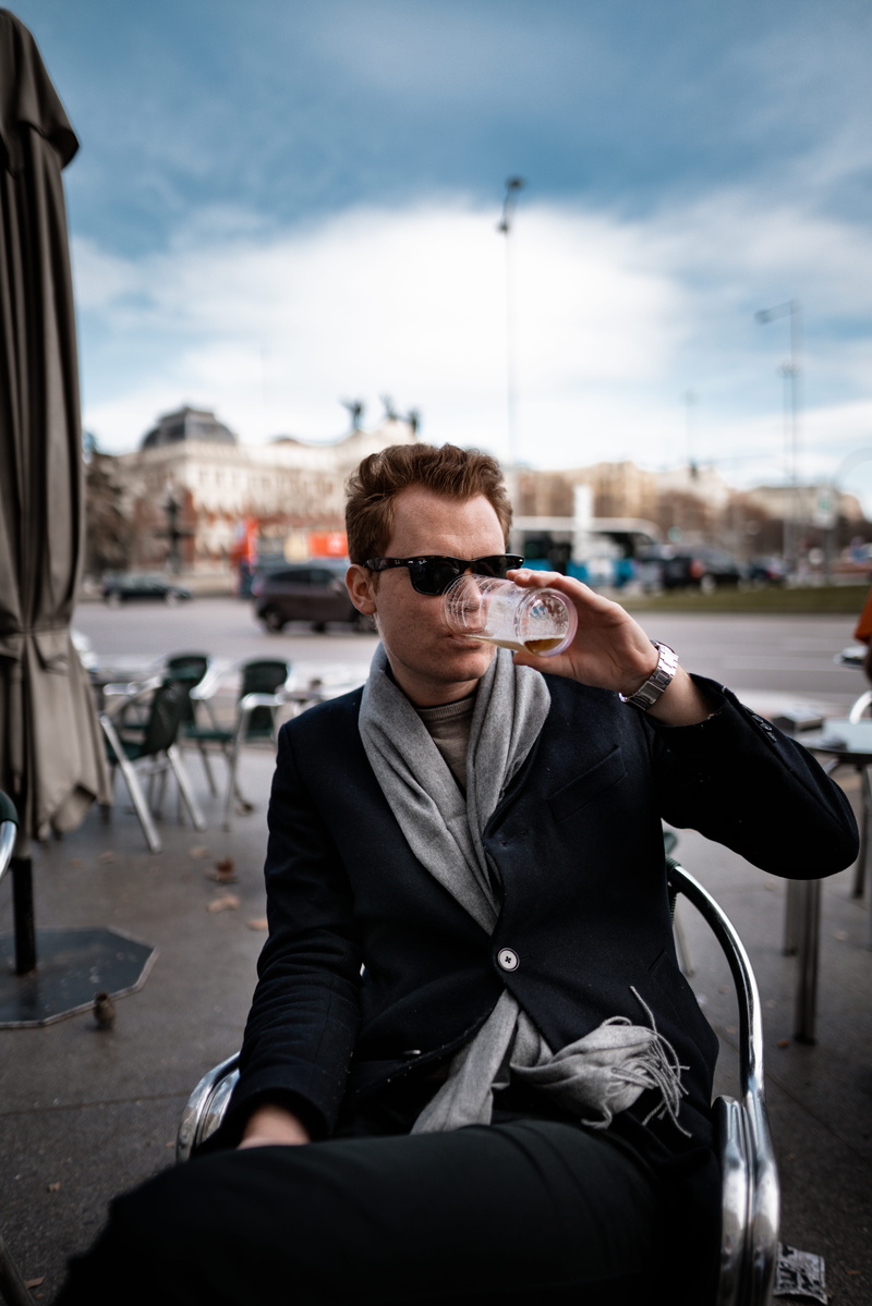 accessory, accessories, real people, clothing, apparel, glasses, one person, pedestrian, human, blazer, casual clothing, person, chair, fashion, lifestyles
