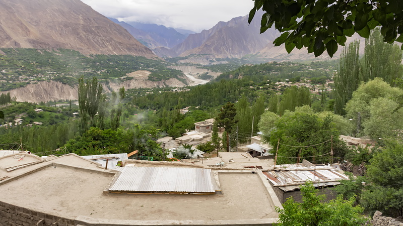 sky, dilshadrazi, tree, no people, plant, building exterior, high angle view, landscape, hunza valley, beauty in nature, pakistan, residential district