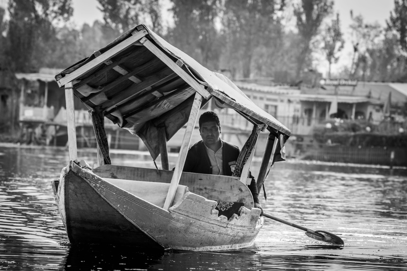 occupation, rowboat, fisherman, black and white portrait, men, water, day, man, shikara ride, portrait, lifestyles, nautical vessel, kashmir, dal lake