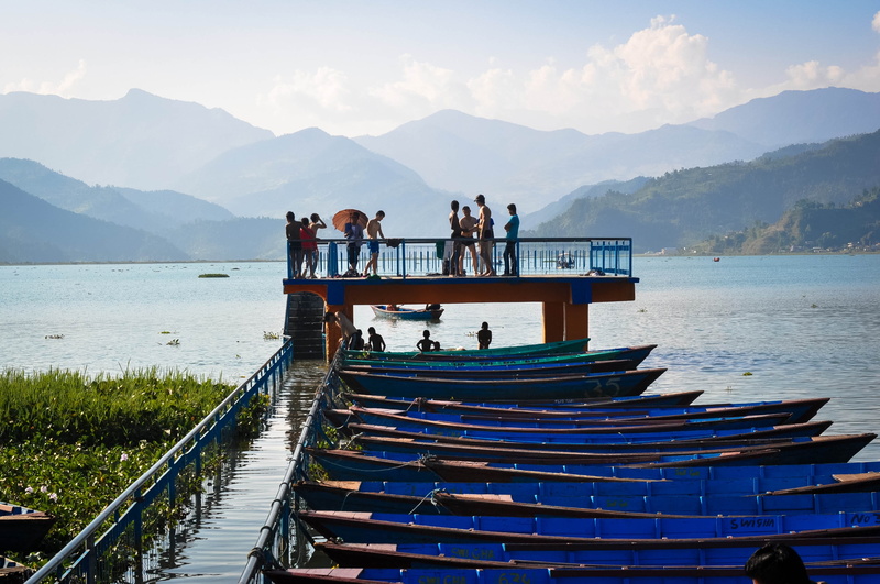 scenic, pier, group of people, Pokhara, sky, day, Boats, daytime, nepal, lake, Jetty, people, beauty in nature, real people, mountain, swimming, Fewa Lake