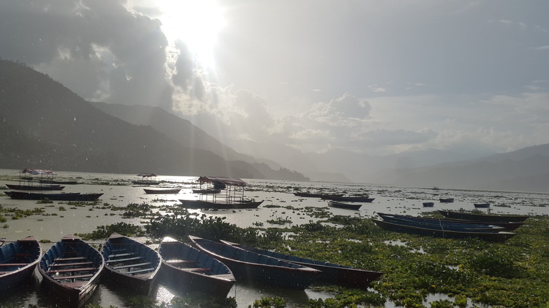 mountain, sea, beauty in nature, nautical vessel, tranquil scene, outdoors, moored, sky, nature, 5K, scenics - nature, water, sunlight, bay, nepal, day