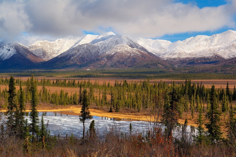 mountain, scenics - nature, sky, valley, outdoors, mountain range, serene, nature, water, reflection, clouds, usa, environment, surrounded, wrangell–st elias