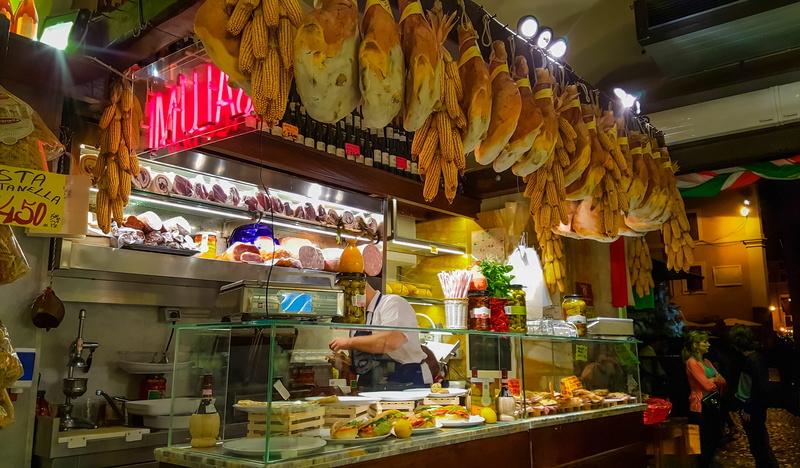 food and drink, adult, sandwich, sale, store, salumeria, asia, culture, indoors, market, cuisine, 2K, choice, Food, working, Italian, freshness, buying