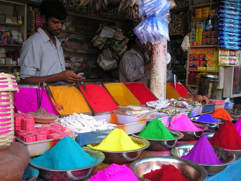 retail display, India, market stall, Market, real people, business, outdoors, Henna, display, people, vendor, variation, men, for sale, adult, day, sale