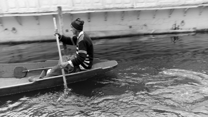 srinagar, one person, transportation, boat, water, outdoors, nature, day, waterfront, black and white, motion, child, sea, real people, 2K, dal lake, nautical vessel