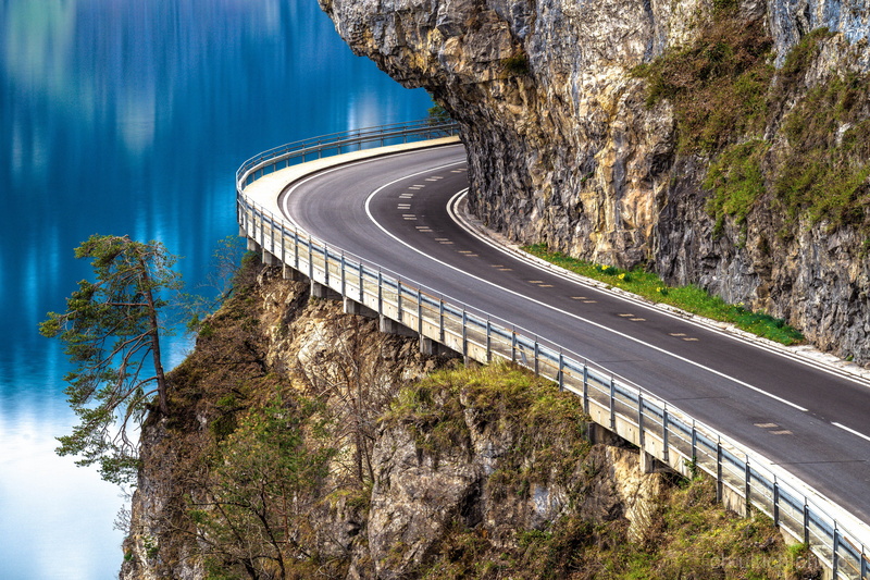 Switzerland, Lake Thun, pine, Thunersee, rock, road, lake, 5K, tree