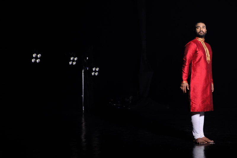 red, traditional dancer, portrait, male dancer, bharatanatyam dance, kuala lumpur, stage - performance space, front view, damansara town centre, 5K, red kurta