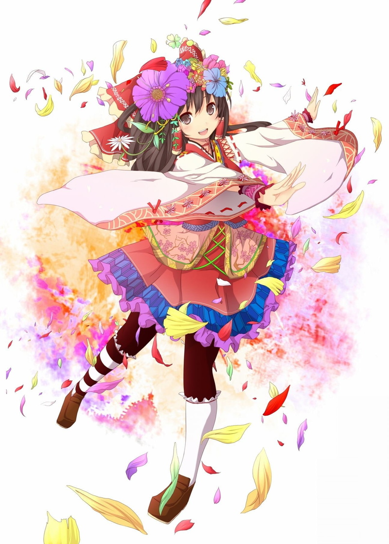 hd, Dress, reimu, detached, sleeves, multicolor, Flowers, hakurei, girls, anime, 720P, Touhou, Anime Girls, Hakurei Reimu, art