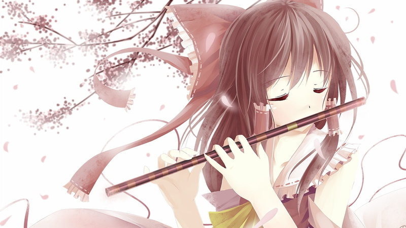 art, hakurei, flute, Touhou, Hakurei Reimu, Video Games, games, video, hd, anime, reimu, girls, DeviantART, Anime Girls, 1080P
