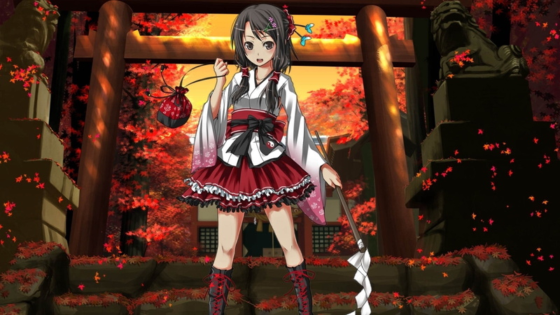 Dress, Touhou, shrine, torii, girls, 1080P, art, reimu, anime, Hakurei Reimu, miko, hakurei, hd