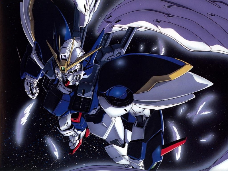 mode of transportation, no people, metal, night, anime, reflection, indoors, 480P, transportation, Mobile Suit Gundam Wing, technology, shiny, silver colored