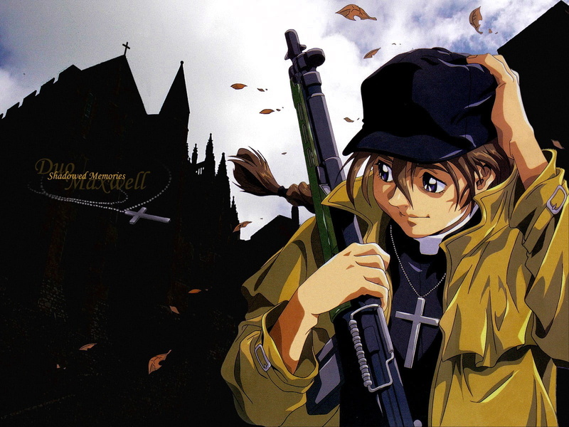 uniform, Mobile Suit Gundam Wing, lifestyles, front view, boys, looking at camera, weapon, protection, leisure activity, standing, security, men, Duo Maxwell