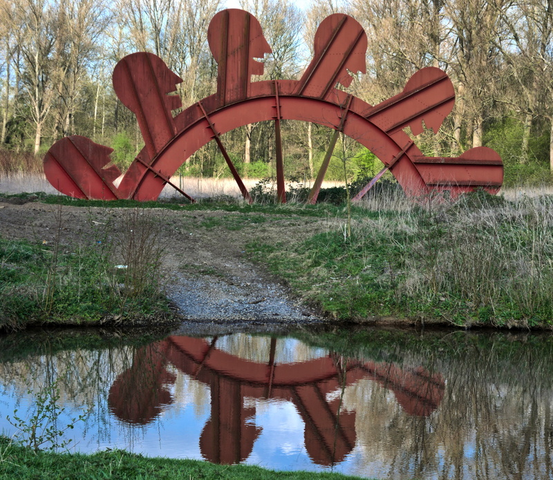 no people, art, tree, grevenbroich, tranquil scene, architecture, 2K, tranquility, water, mirroring, sky, eide wheel, plant, grass, building exterior