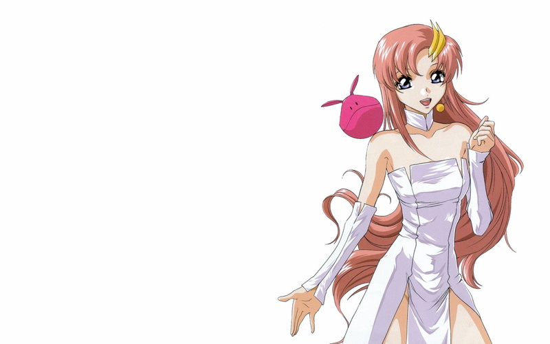 beauty, costume, hairstyle, lacus clyne, copy space, anime, Mobile Suit Gundam SEED, portrait, one person, white background, indoors, studio shot, females