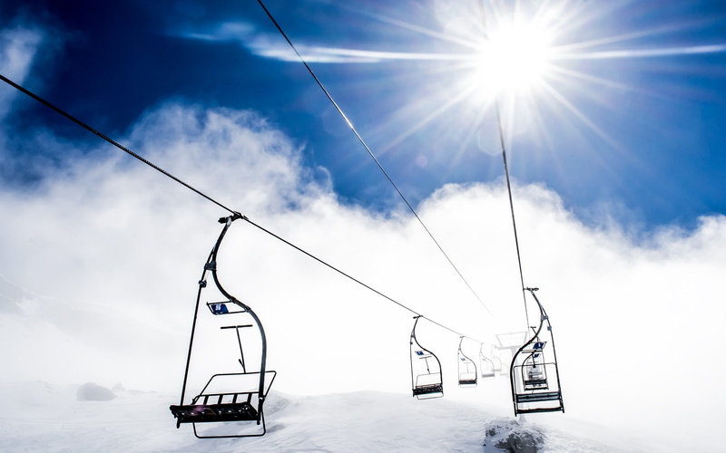 sunlight, ski lifts, winter, 720P, clouds