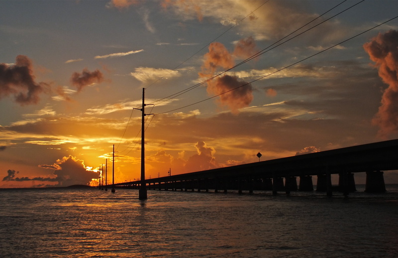 body of water, bridge, grille, dusk, mile, sky, 4K, body, 7 Mile Bridge, silhouette, marathon key, water, sea, raw bar, key west  florida, sunsets, Sunset