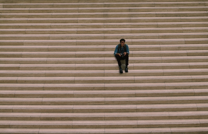 railway station, real people, one person, corrugated, wood - material, contrast, stone, person, photographer, old stairs, architecture, tourist, staircase