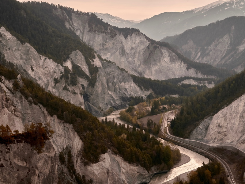rhaetian railways, nature, front rhine, versam-safien, flims, lime, outdoors, rhine, southeast switzerland, beauty in nature, environment, ruinaulta, road