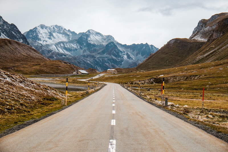 albula, beauty in nature, dividing line, tranquility, snowcapped mountain, mountain range, scenics - nature, road, mountain, sky, albula pass, 4K, diminishing perspective