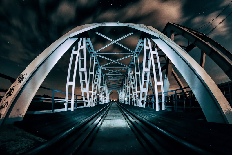 railway, 4K, lighting, the way forward, abandoned, traction, bridge - man made structure, vanishing point, sky, the design of the, nature, photo night
