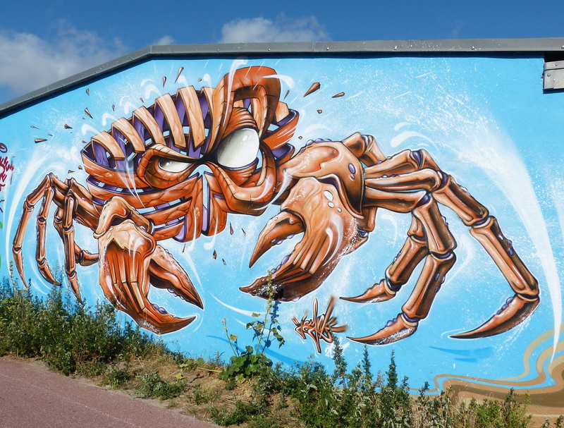 blue, plant, crab, sky, close-up, graffiti, 2K, drawing, sculpture, image, sylt, marine, cool, day, representation, grafiti, art and craft, cloud - sky