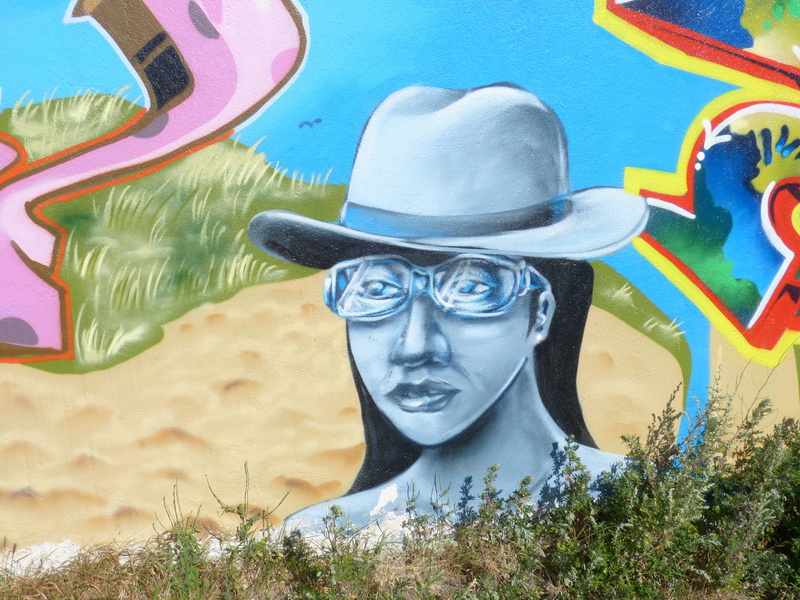 image, street art, craft, fun, creativity, graphiti, day, art and craft, land, beach, human representation, multi colored, woman, clothing, graffiti, outdoors