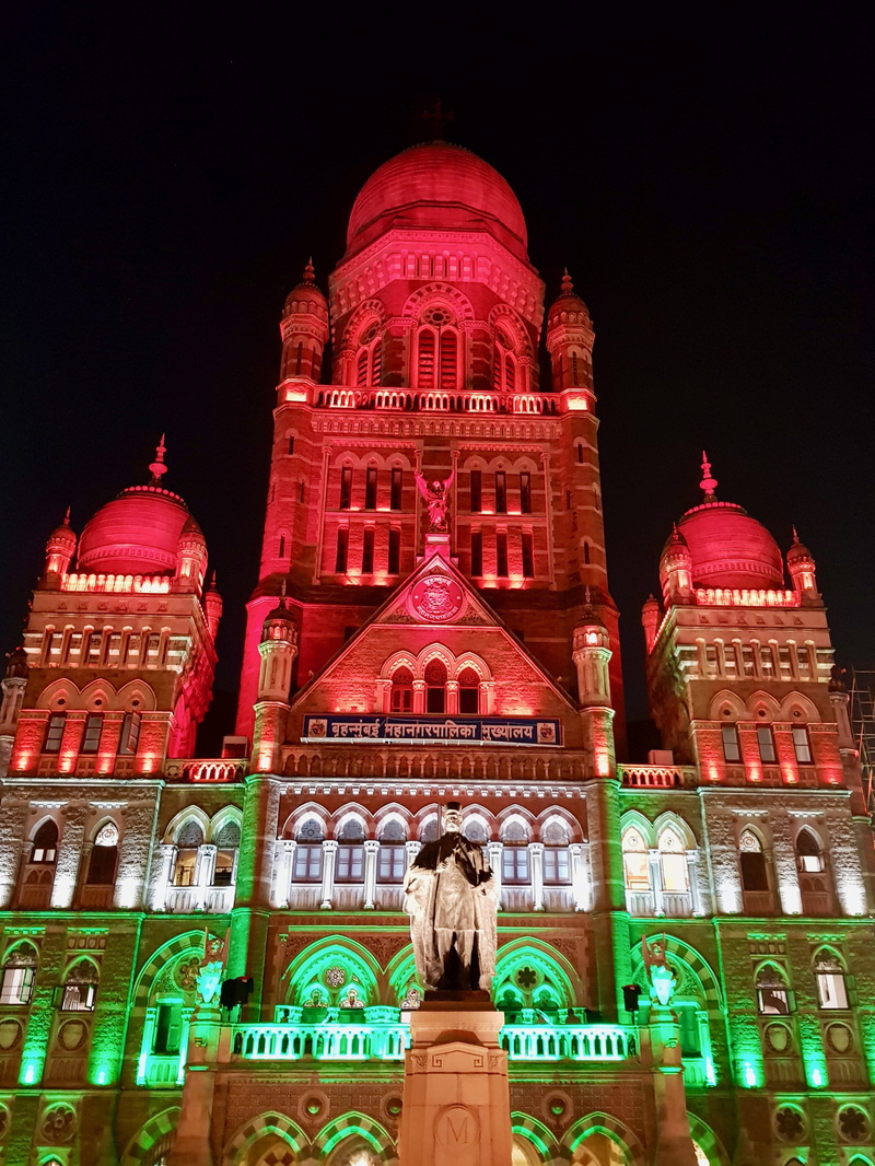 flag, tourism, mumbai, sky, government, nature, brihanmumbai mahanagar palika head office, travel destinations, belief, arch, lights, buildings, the past