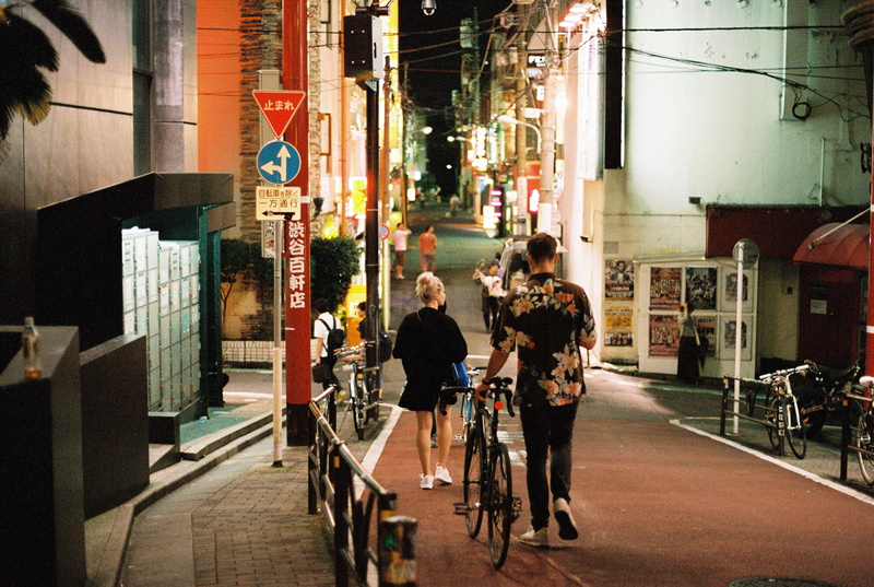 men, film, asia, tokyo, women, adult, building exterior, illuminated, lifestyles, 4K, group of people, city, bike, transportation, built structure, night