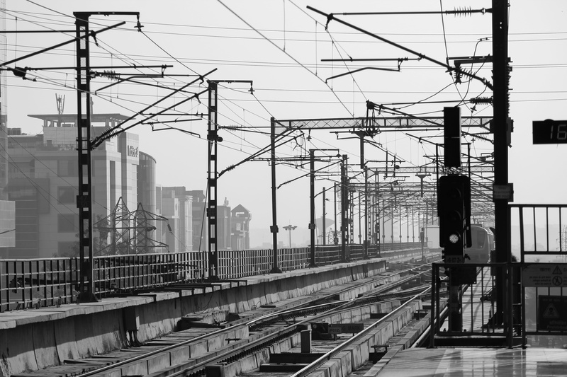 train tracks, transportation, transportation system, nature, voltage, line, 5K, monochrome, steel, railroad station platform, electricity, sky, public transportation
