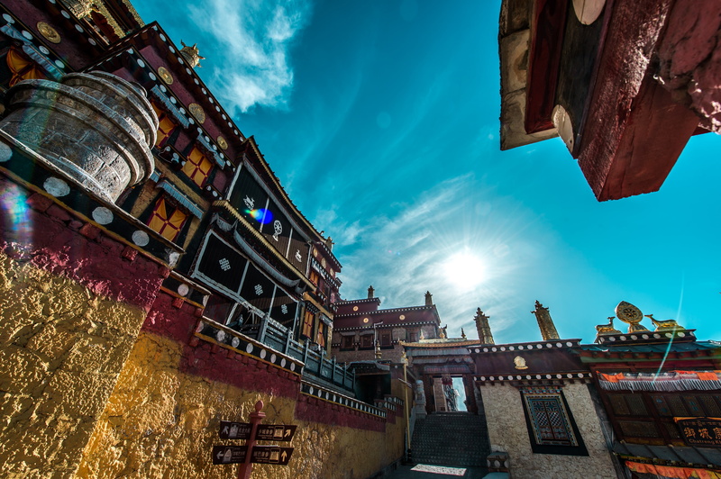 belief, plateau, cloud - sky, spirituality, low angle view, day, nature, sky, tibetan, building exterior, outdoors, 4K, travel destinations, blue, temple