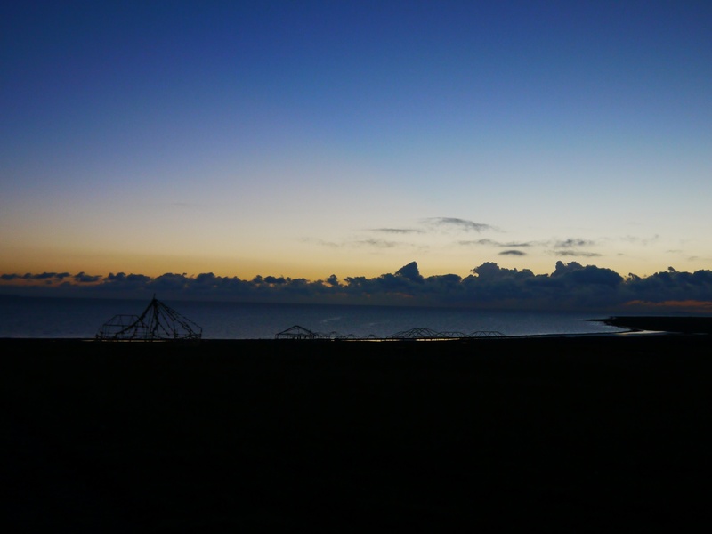 silhouette, ocean, blue sky and white clouds, mountain, idyllic, copy space, sunset, beach, sea, outdoors, blue, cloud - sky, water, nature, no people