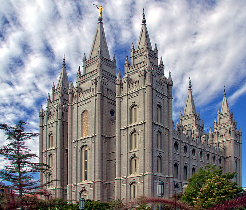 temple square, no people, tree, city, travel destinations, salt lake city, 2K, low angle view, nature, building exterior, cloud - sky, history, utah, outdoors