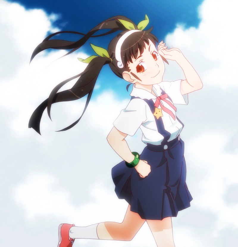twintails, clouds, red eyes, Monogatari Series, anime girls, school uniform, film stills, Hachikuji Mayoi, anime, loli, white skin, 1080P