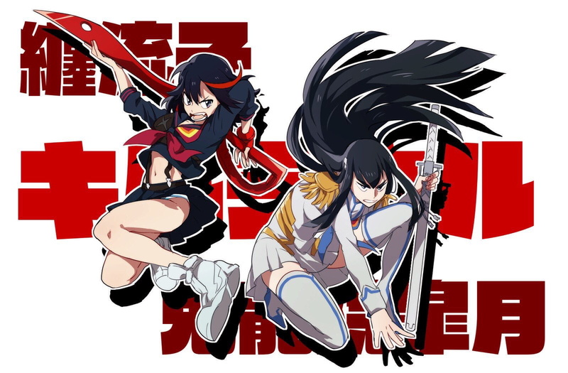white background, Matoi Ryuuko, Kill la Kill, Kiryuin Satsuki, anime girls, anime, Senketsu, fan art, white skin, 720P
