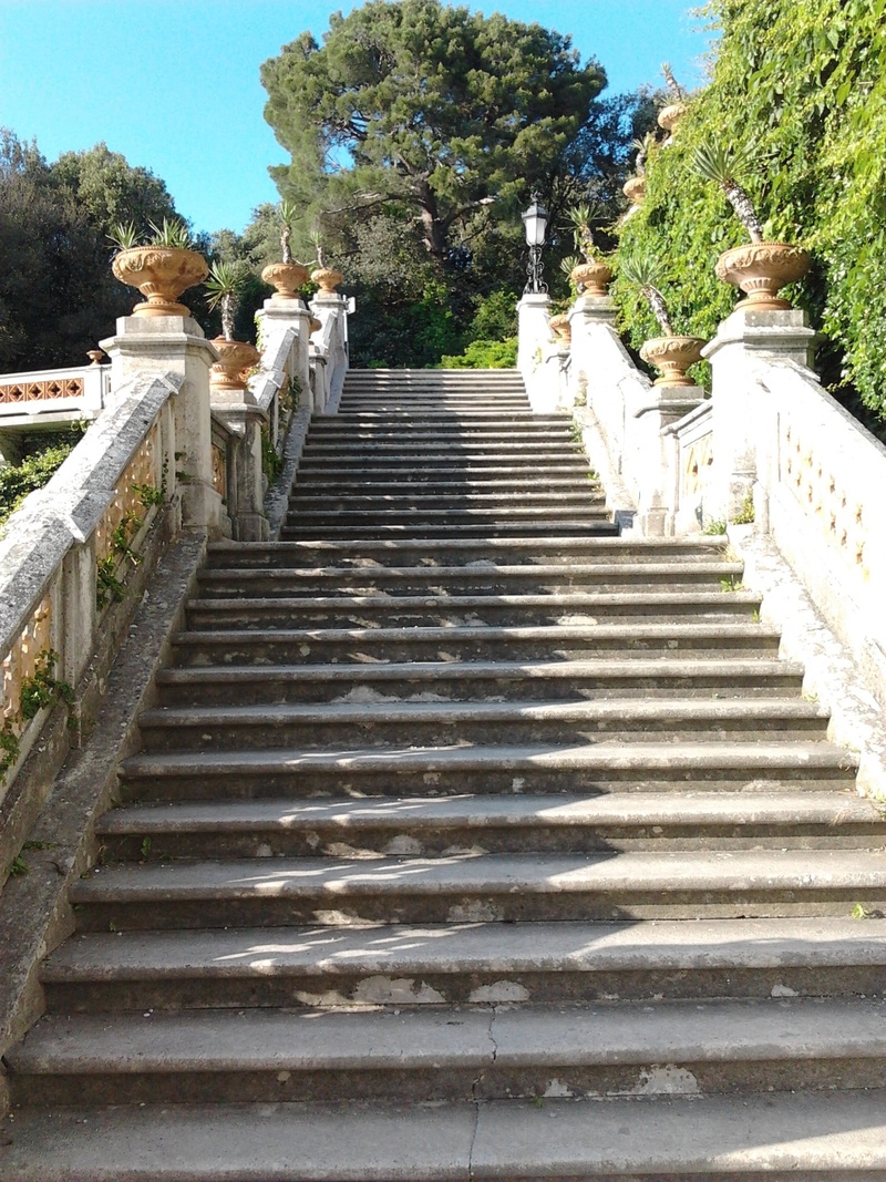 staircase, outdoors, miramare castle, the way forward, trieste, history, sky, the past, low angle view, architecture, steps and staircases, no people, built structure