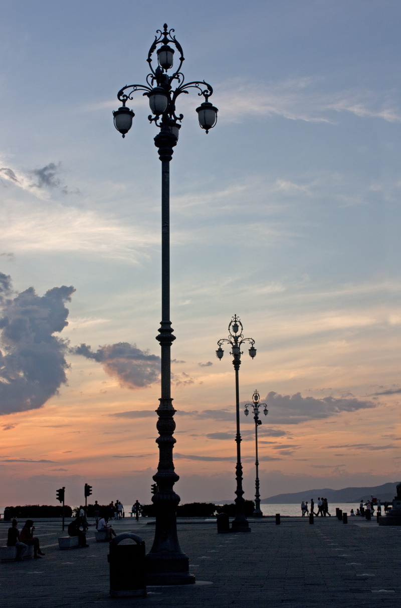 built structure, trieste, Sunset, Clouds, orange color, street light, street lights, architecture, city, nature, silhouette, lighting equipment, beauty in nature