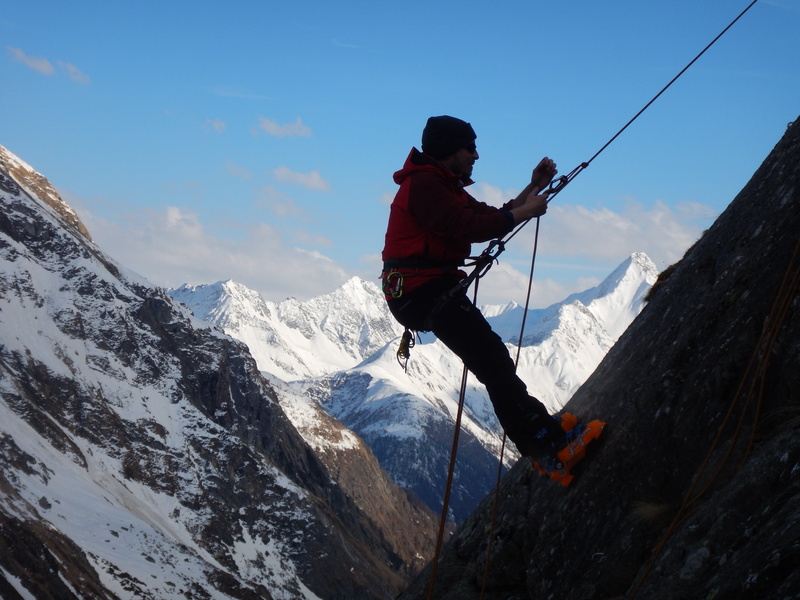mountain, abseil, lifestyles, beauty in nature, 4K, alpine climbing, warm clothing, snow, prusik, rock, adventure, winter, scenics - nature, person, leisure activity