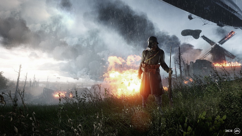 digital art, lens flare, nature, Battlefield 1, one person, Battlefield, standing, flame, fire, video games, adult, fire - natural phenomenon, men, grass