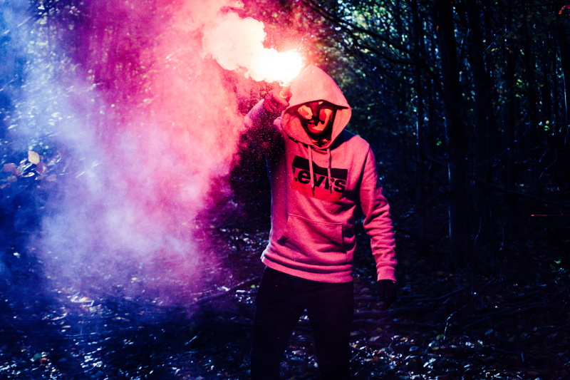 young adult, young men, celebration, three quarter length, night, portrait, smoke grenade, arts culture and entertainment, illuminated, front view, 5K