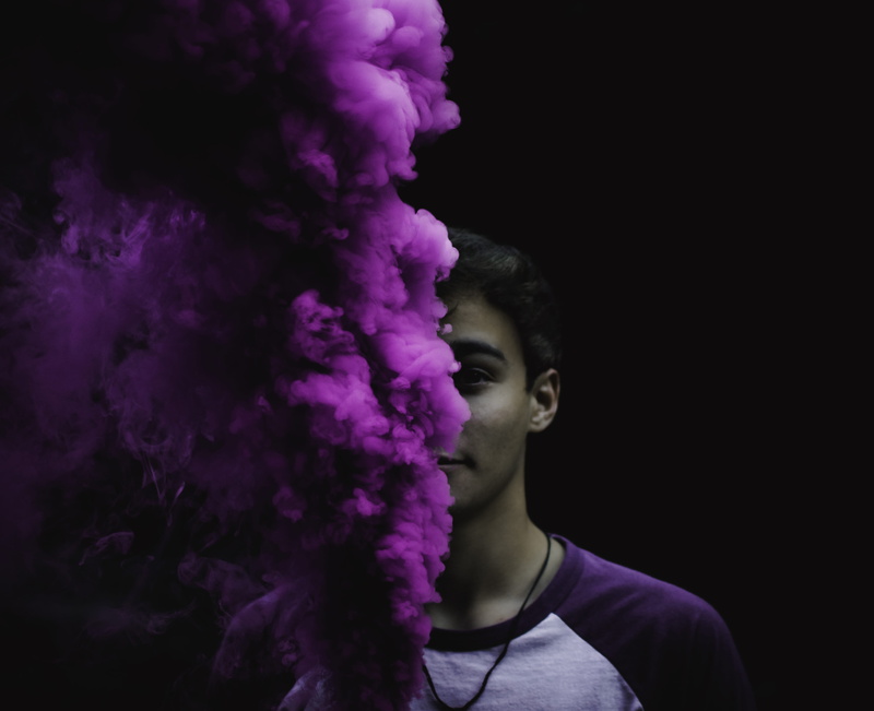 headshot, front view, motion, smoke grenade, men, looking away, s, studio shot, shirt, gray, young adult, indoors, smoke, casual clothing, 4K, young men