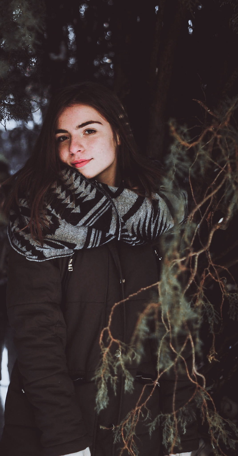 style, three quarter length, front view, wearing, beautiful, plant, leisure activity, women, hairstyle, pose, beauty, tree, beautiful woman, hair, warm clothing