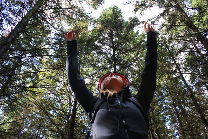 men, daytime, woman, angle, green, leisure activity, trek, people, low, jacket, sky, girl, inspired, sleeve, coat, plant, trees, woods, day, activity, arms raised