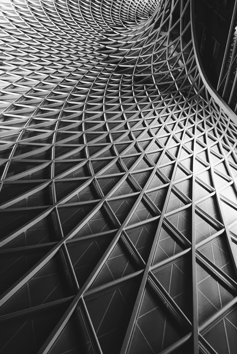 crystal, building exterior, silhouette, hole, architecture, urban, low, kings cross, design, plant, window, day, triangle, grille, rug, metal, full frame