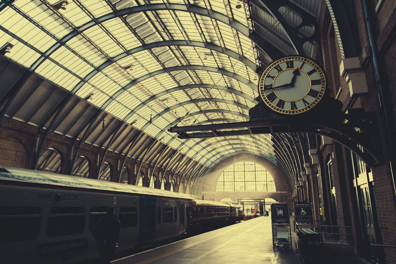travel, clock face, no people, world, train station, kings cross, transportation, hanging, day, railroad station platform, train - vehicle, built structure